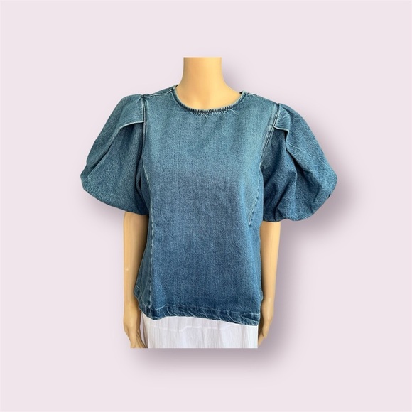 Levi's Blue Denim Puff Sleeves Blouse Size Large NWT - Picture 1 of 12
